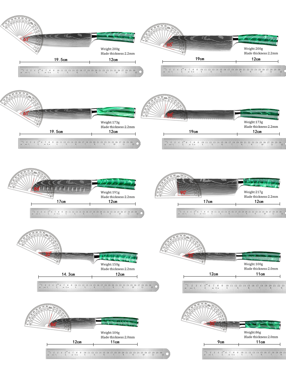 XITUO 1-10 PCS Kitchen Knives  - Kitchen Gadgets Green 评论和价格